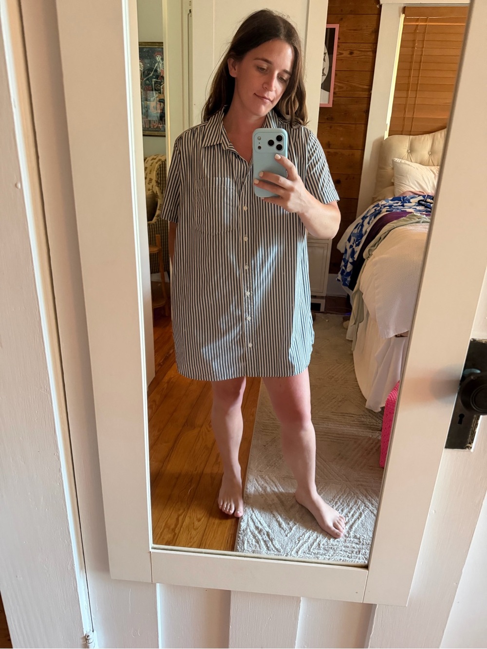 Abercrombie & Fitch Blue and White Striped Mini Shirt Dress